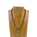 NKZ230930-21         16 inches 6mm copper Navajo pearl beads with oval blue turquoise Necklace