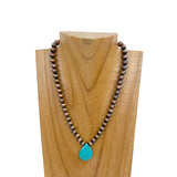 NKZ230930-22           16 inches 8mm copper Navajo pearl beads with blue turquoise teardrop Necklace