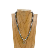 NKZ230930-23           17 inches 8mm silver Navajo pearl beads with brown jasper teardrop Necklace