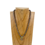 NKZ230930-24           17 inches 8mm copper Navajo pearl beads with brown jasper teardrop Necklace