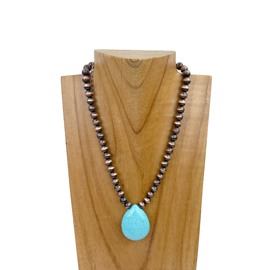 NKZ230930-26            16 inches 8mm copper Navajo pearl beads with blue turquoise teardrop Necklace