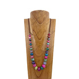 NKZ230930-29         34 inches muti color jade with brown artificial leather string Necklace