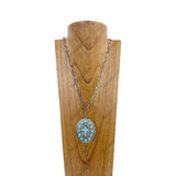 NKZ230930-31               26 Inches silver metal chain with silver oval and blue turquoise stone Necklace