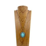 NKZ230930-34              26 Inches copper metal chain with copper oval and blue turquoise stone Necklace