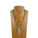 NKZ230930-35           21 Inches silver Navajo pearl beads with silver metal concho Necklace