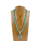 NKZ230930-39         19 inches blue turquoise stone beads with silver metal concho Necklace