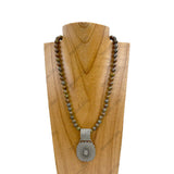 NKZ230930-40        19 inches brown jasper stone beads with silver metal concho Necklace
