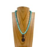 NKZ230930-41         17 inches roundel blue turquoise stone beads with copper metal concho Necklace