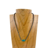 NKZ230930-51                           16 Inches silver Navajo pearl beads with dark blue turquoise stone Necklace