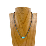 NKZ230930-52                          16 Inches silver Navajo pearl beads with blue turquoise stone Necklace