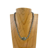 NKZ230930-53                   16 Inches silver Navajo pearl beads with green jasper stone Necklace