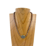 NKZ230930-54                  16 Inches copper Navajo pearl beads with green jasper stone Necklace