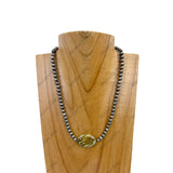 NKZ230930-55                   16 Inches silver Navajo pearl beads with yellow jasper stone Necklace