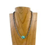 NKZ230930-59             16 Inches silver Navajo pearl beads with blue roundel turquoise stone Necklace