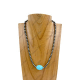 NKZ230930-61           18 Inches silver Navajo pearl beads with blue oval turquoise stone Necklace