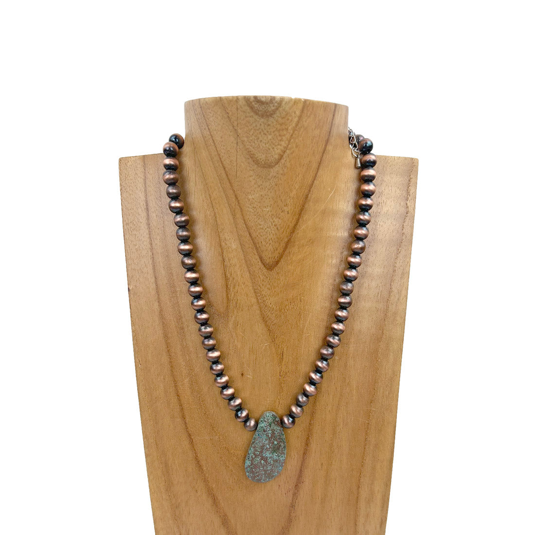 NKZ230930-63       16 Inches copper Navajo pearl beads with green jasper stone Necklace