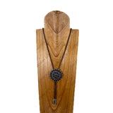 NKZ230905-01-BLUE                     Black leather with blue turquoise stone Pendent adjustable Necklace