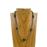 NKZ231014-03                  18 inches silver Navajo pearl beads with green roundel turquoise stone and tiger eye Necklace