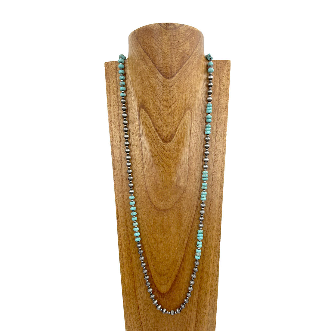 NKZ231014-07             42 inches silver Navajo pearl beads with blue turquoise stone Necklace