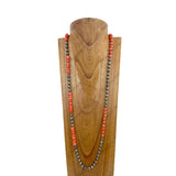 NKZ231014-08             42 inches silver Navajo pearl beads with orange coral Necklace