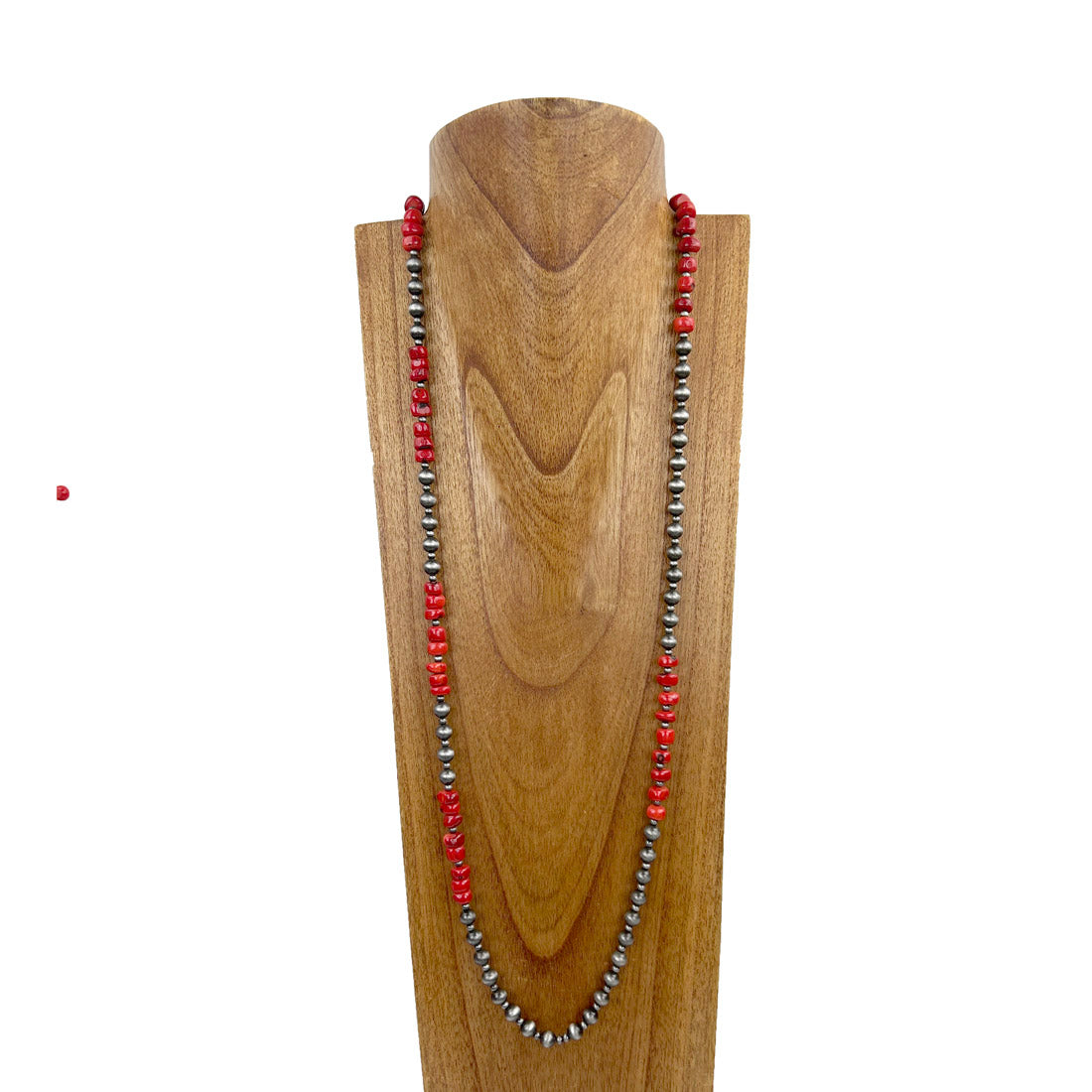 NKZ231014-08             42 inches silver Navajo pearl beads with orange coral Necklace