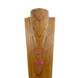 NKY230910-12-BLUE           30 inches silver metal chain and blue turquoise stone beads with blue turquoise stone cross pendent Necklace