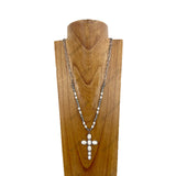 NKY230910-12-BLUE           30 inches silver metal chain and blue turquoise stone beads with blue turquoise stone cross pendent Necklace