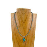 NKZ231030-03                    17 inches silver Navajo pearl beads with blue lightning bolt pendent Necklace