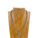 NKZ231030-03                    17 inches silver Navajo pearl beads with blue lightning bolt pendent Necklace