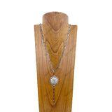 NKZ231030-07        26 Inches silver metal chain with metal flower chocho pendent Necklace