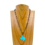 NKZ231112-24             17 inches copper metal chain with blue turquoise stone TX map Necklace