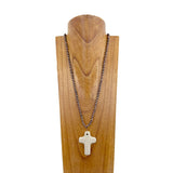 NKZ231112-39              36 inches copper Navajo pearl beads with pink lava stone cross pendent Necklace