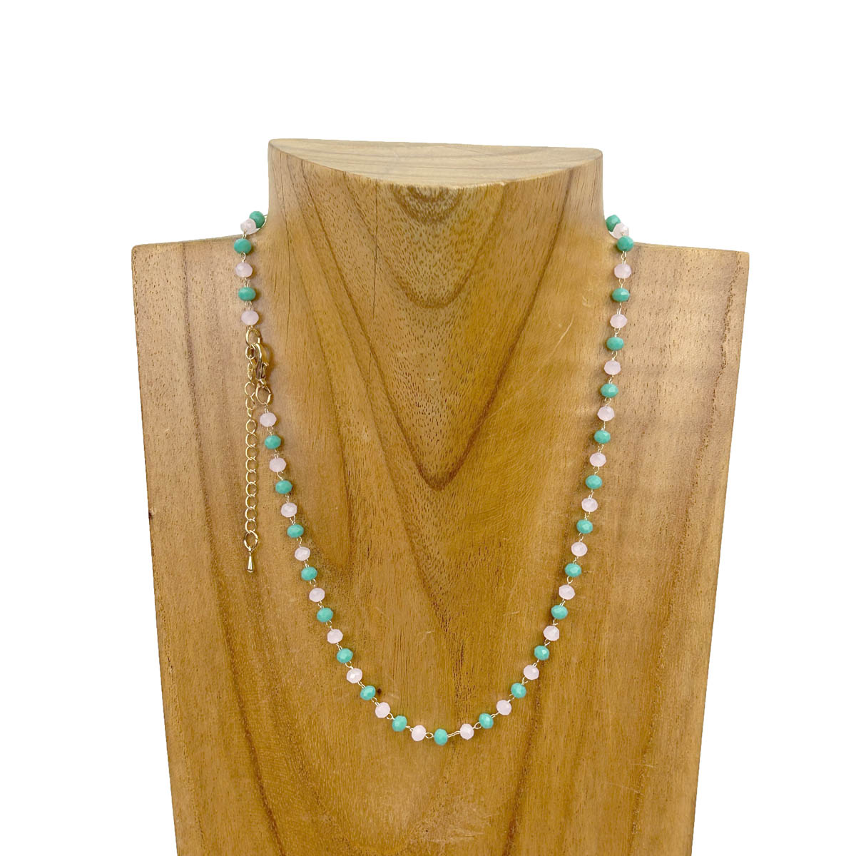 NKZ231116-30               15 Inches golden metal chain with green face cut crystal beads Necklace