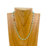 NKZ231116-30               15 Inches golden metal chain with green face cut crystal beads Necklace