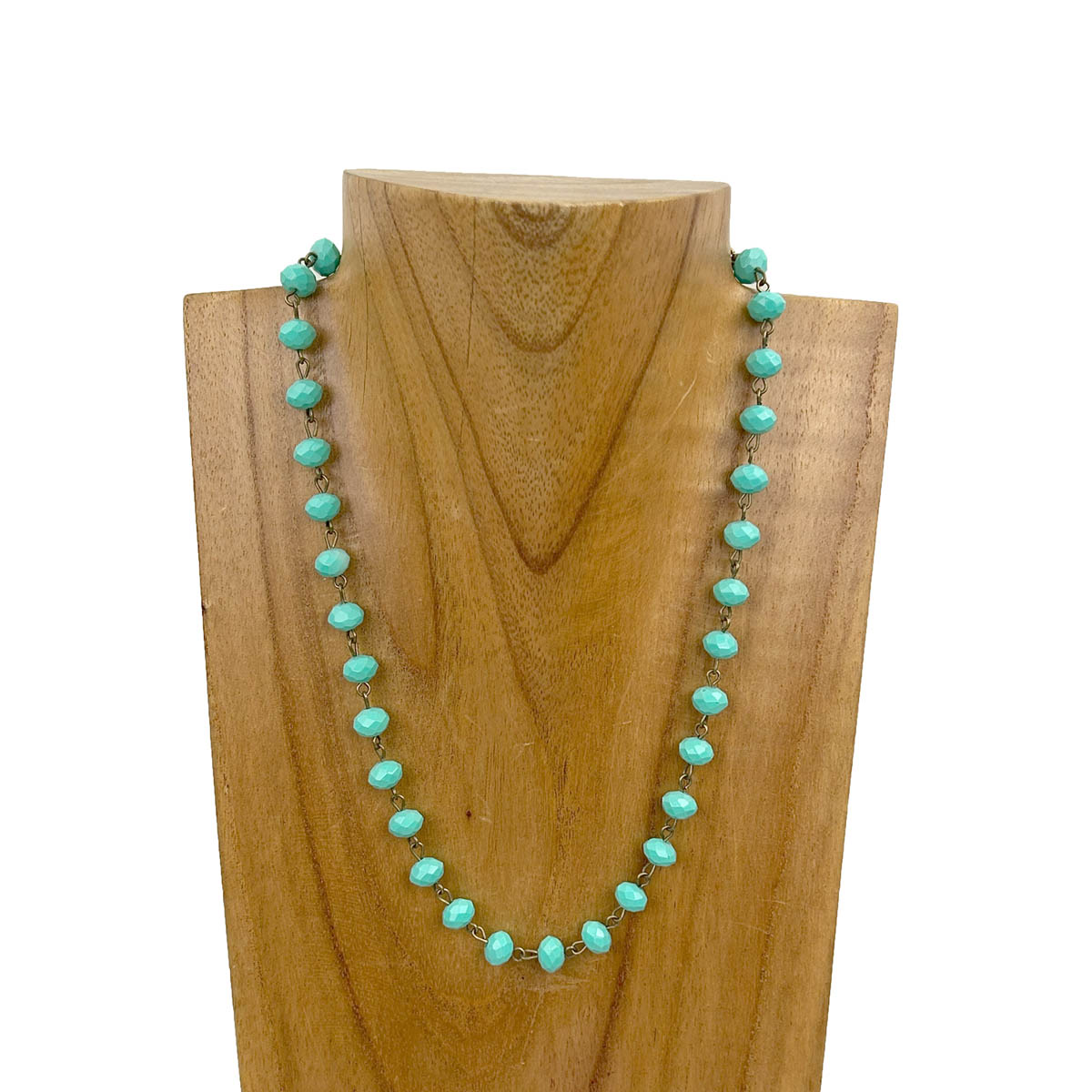 NKZ231116-41                17 Inches copper metal chain with green face cut crystal beads Necklace