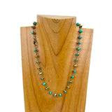 NKZ231116-48                17 Inches copper metal chain with green face cut crystal beads Necklace