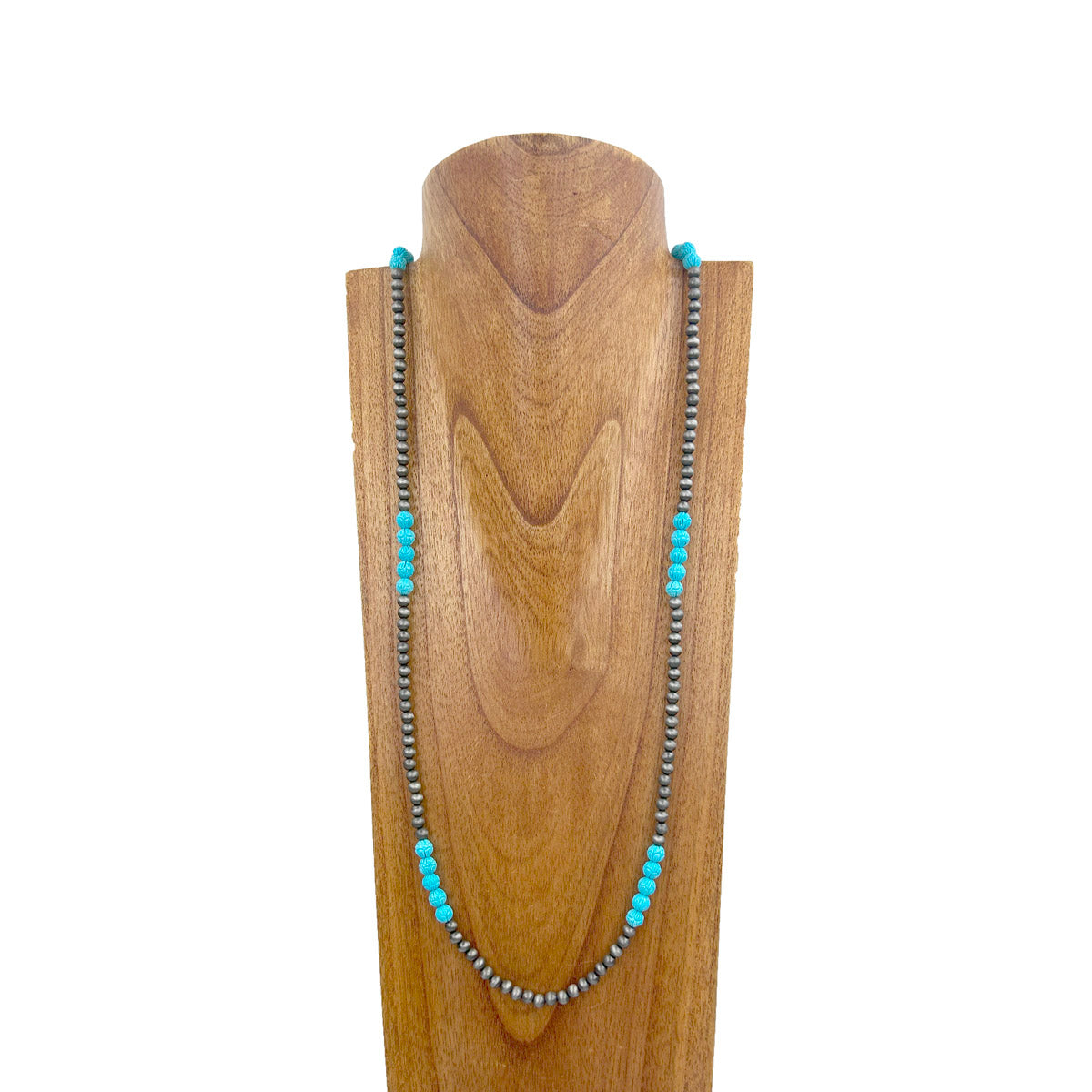 NKZ231124-01                        40 inches silver Navajo pearl with blue turquoise stone beads Necklace