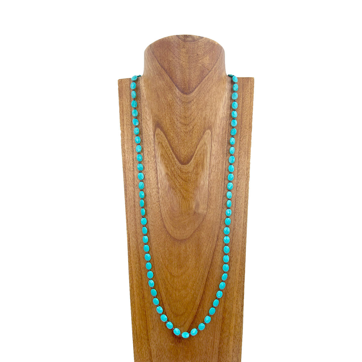 NKZ231124-04                    40 inches blue oval turquoise stone with brown beads Necklace