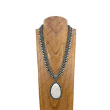 NKZ231124-05                          24 inches double silver Navajo pearl beads strings with blue turquoise stone teardrop pendent Necklace