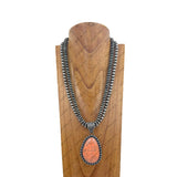 NKZ231124-05                          24 inches double silver Navajo pearl beads strings with blue turquoise stone teardrop pendent Necklace