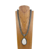 NKZ231124-09                       34 inches silver Navajo pearl beads strings with blue turquoise stone teardrop pendent Necklace