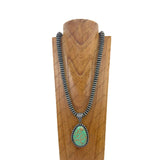 NKZ231124-09                       34 inches silver Navajo pearl beads strings with blue turquoise stone teardrop pendent Necklace