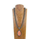 NKZ231124-09                       34 inches silver Navajo pearl beads strings with blue turquoise stone teardrop pendent Necklace