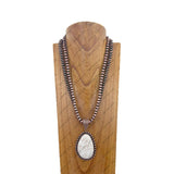 NKZ231124-13                        23 inches double copper Navajo pearl beads strings with blue turquoise stone teardrop pendent Necklace