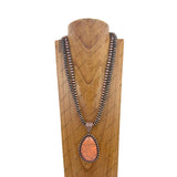 NKZ231124-13                        23 inches double copper Navajo pearl beads strings with blue turquoise stone teardrop pendent Necklace