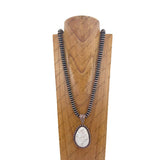 NKZ231124-17                 34 inches copper Navajo pearl beads strings with blue turquoise stone teardrop pendent Necklace
