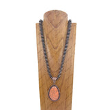 NKZ231124-17                 34 inches copper Navajo pearl beads strings with blue turquoise stone teardrop pendent Necklace