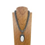 NKZ231124-21                    21 inches silver Navajo pearl beads strings with blue turquoise oval stone pendent Necklace
