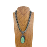 NKZ231124-21                    21 inches silver Navajo pearl beads strings with blue turquoise oval stone pendent Necklace