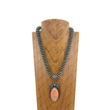 NKZ231124-21                    21 inches silver Navajo pearl beads strings with blue turquoise oval stone pendent Necklace